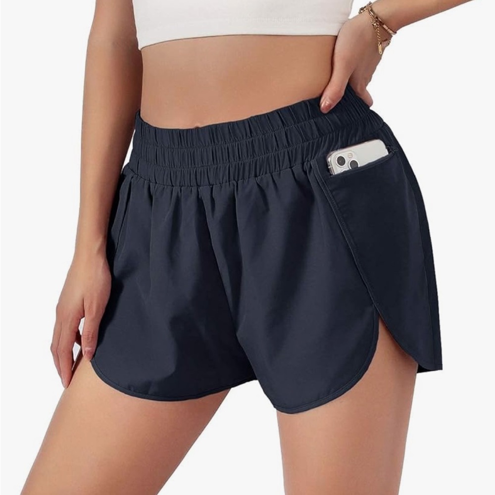 Navy athletic shorts with pocket & liner